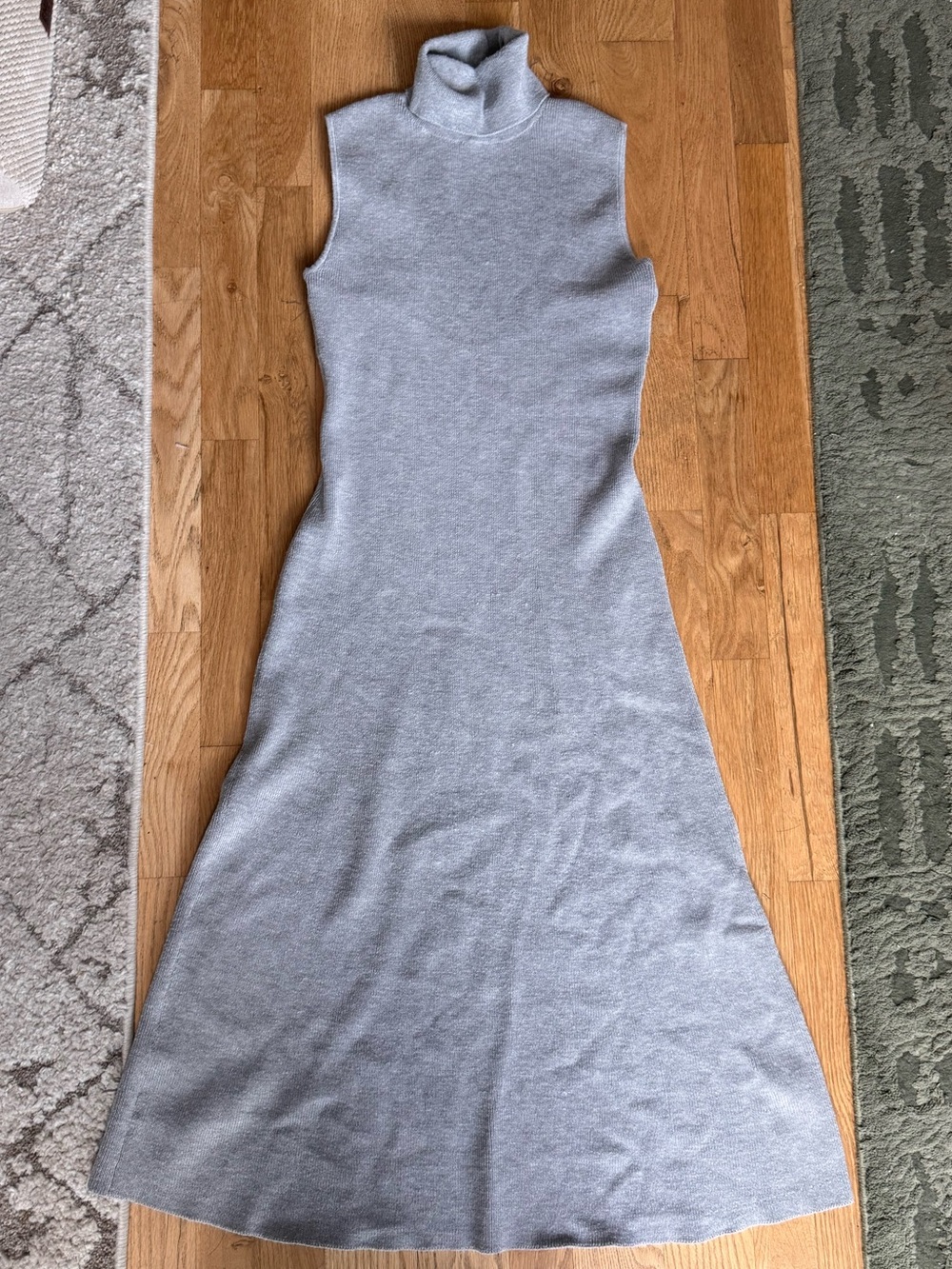 Saks Fifth Avenue Sleeveless Light Gray Turtleneck Midi Dress